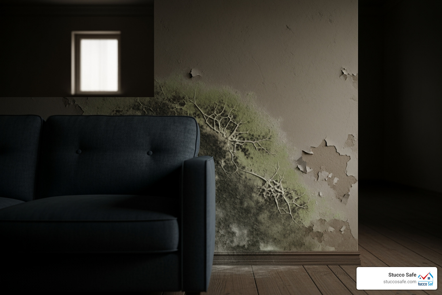 subtle mold growth behind a piece of furniture - visual mold inspection subtle mold growth behind a piece of furniture - visual mold inspection