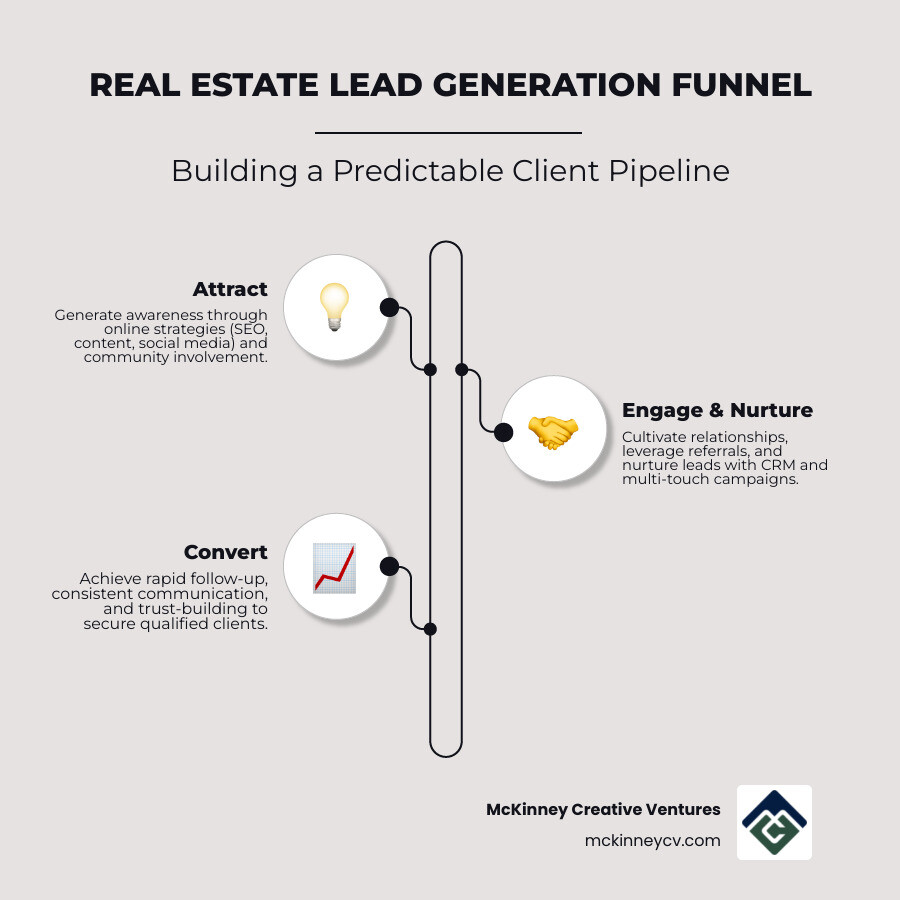 infographic showing the agent lead generation funnel from online visibility and community engagement at the top, through lead capture and CRM nurturing in the middle, to qualified appointments and closed deals at the bottom - lead generation for agents infographic infographic-line-3-steps-elegant_beige infographic showing the agent lead generation funnel from online visibility and community engagement at the top, through lead capture and CRM nurturing in the middle, to qualified appointments and closed deals at the bottom - lead generation for agents infographic infographic-line-3-steps-elegant_beige