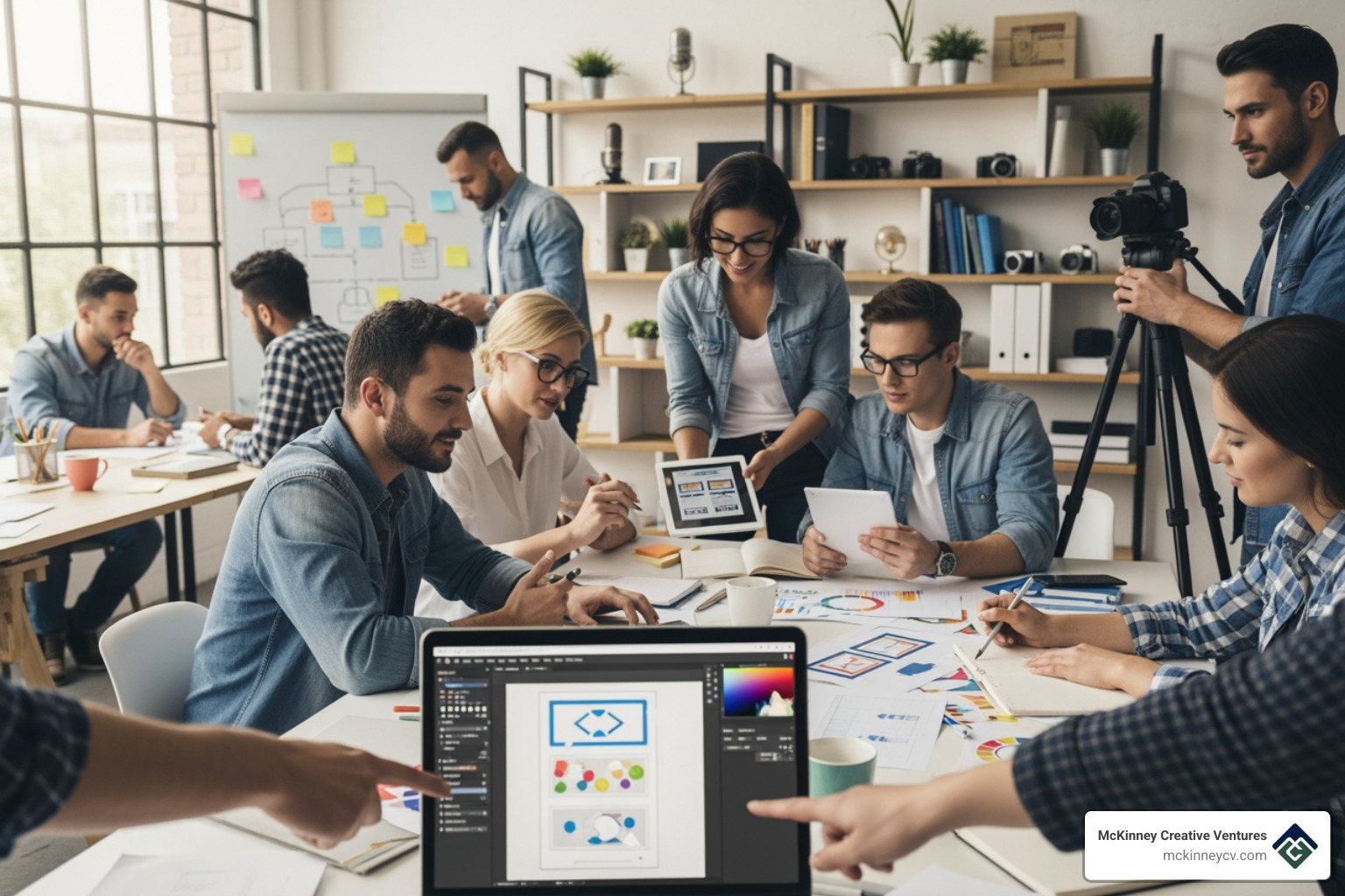 range of content types: blog post, video still, infographic, podcast cover - content creation agencies