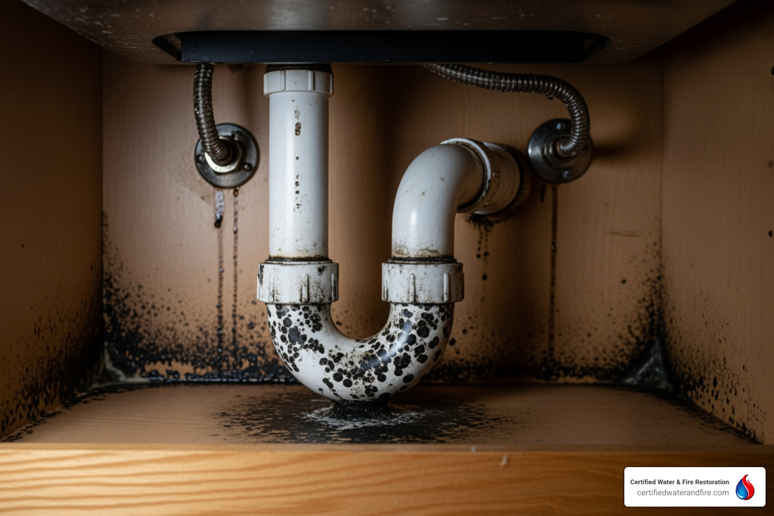 black mold under kitchen sink - what does black mold look like