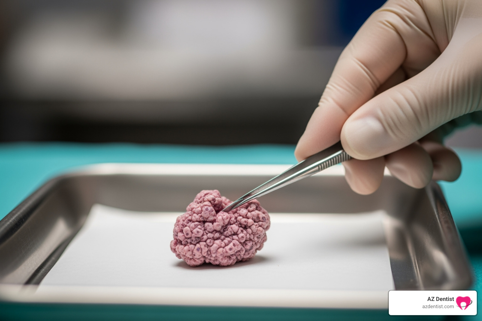 removed fibroma specimen being prepared for analysis - mouth fibroma surgery