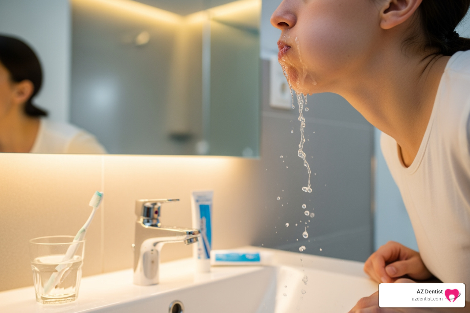 person rinsing mouth with salt water - mandibular tori pain treatment