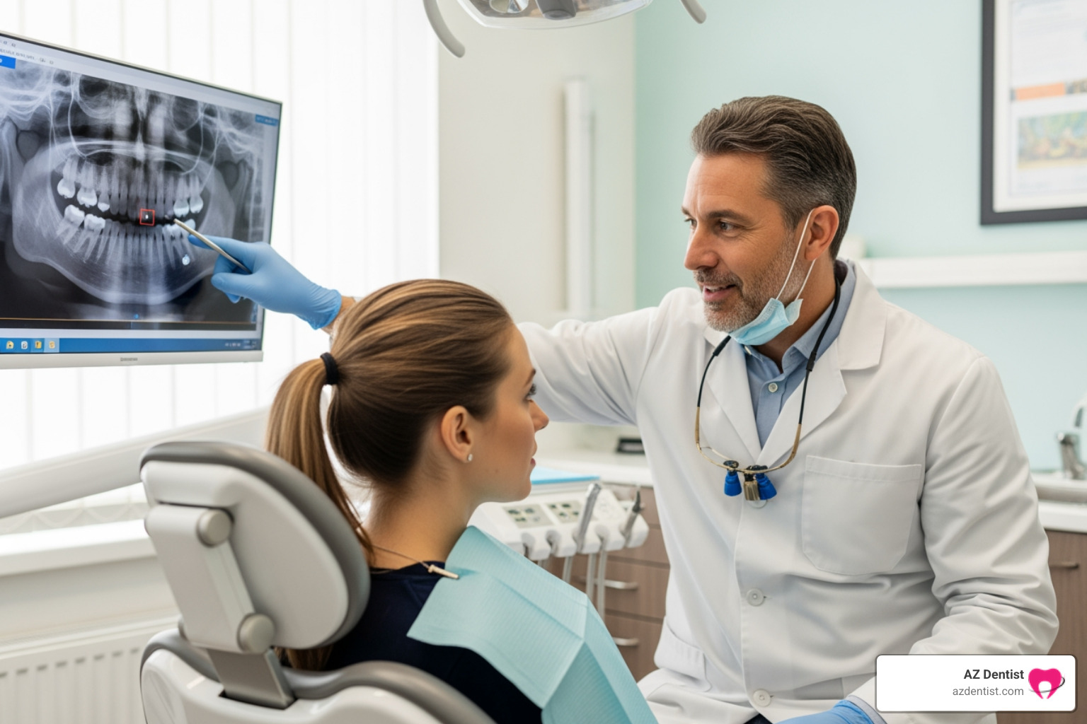 dentist explaining an x-ray to a patient - strong antibiotics for tooth infection