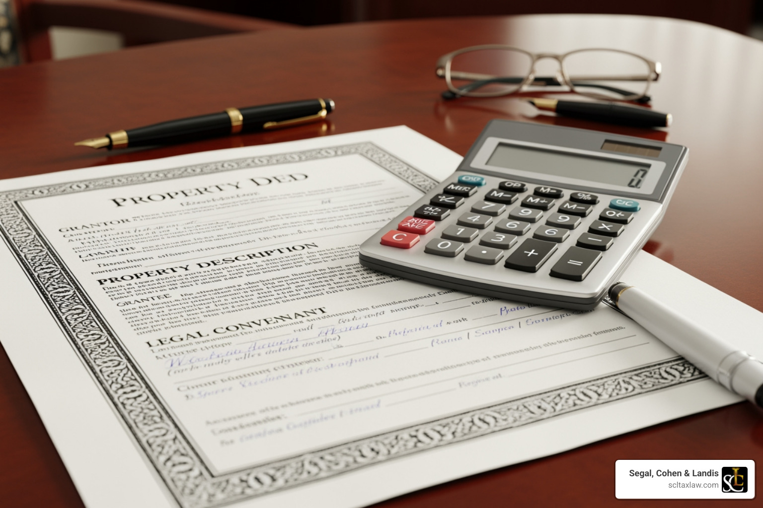 Property deed and a calculator - property tax attorney los angeles