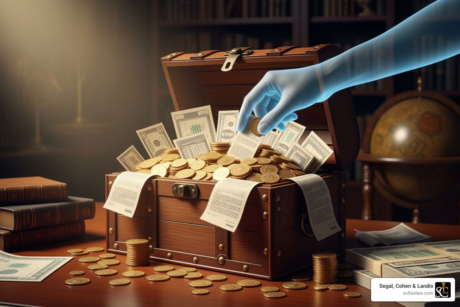 An official-looking IRS penalty notice letter, partially obscured, with a red "PAID" stamp to indicate resolution - trust fund tax