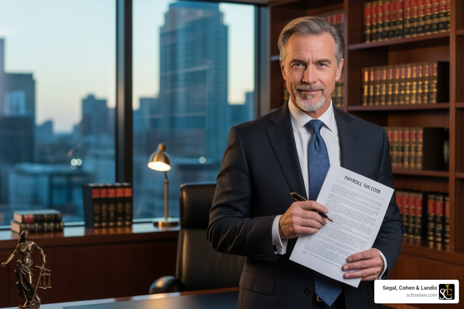 IMAGE of an IRS levy notice on a business door - payroll tax lawyer