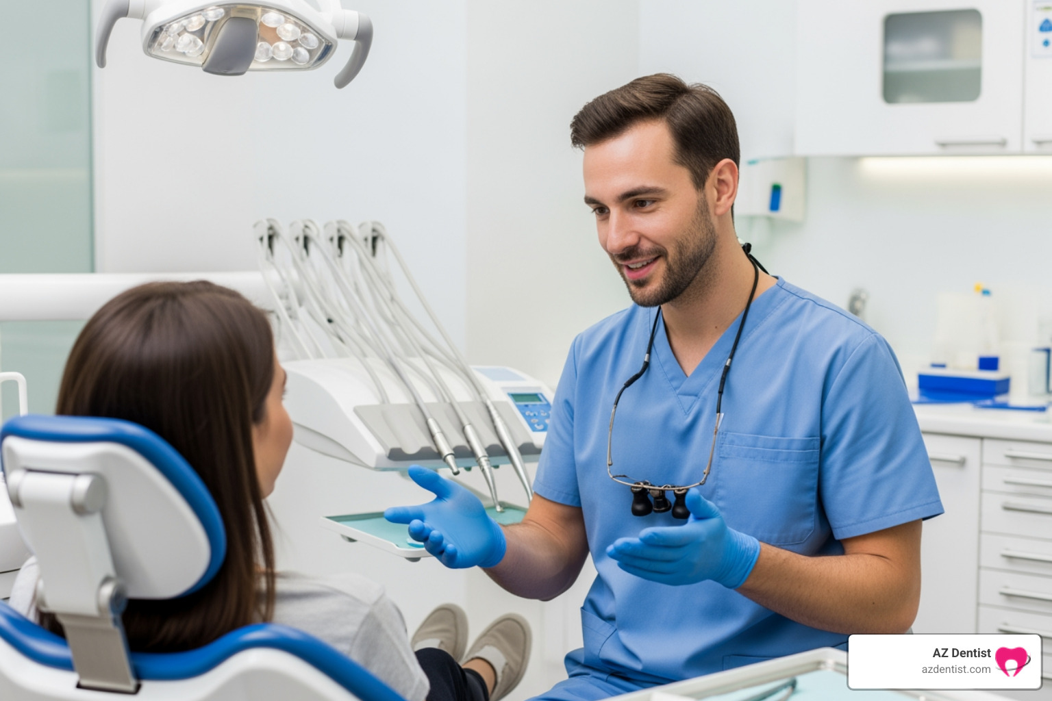 dentist explaining procedure to patient - Glendale family dentistry