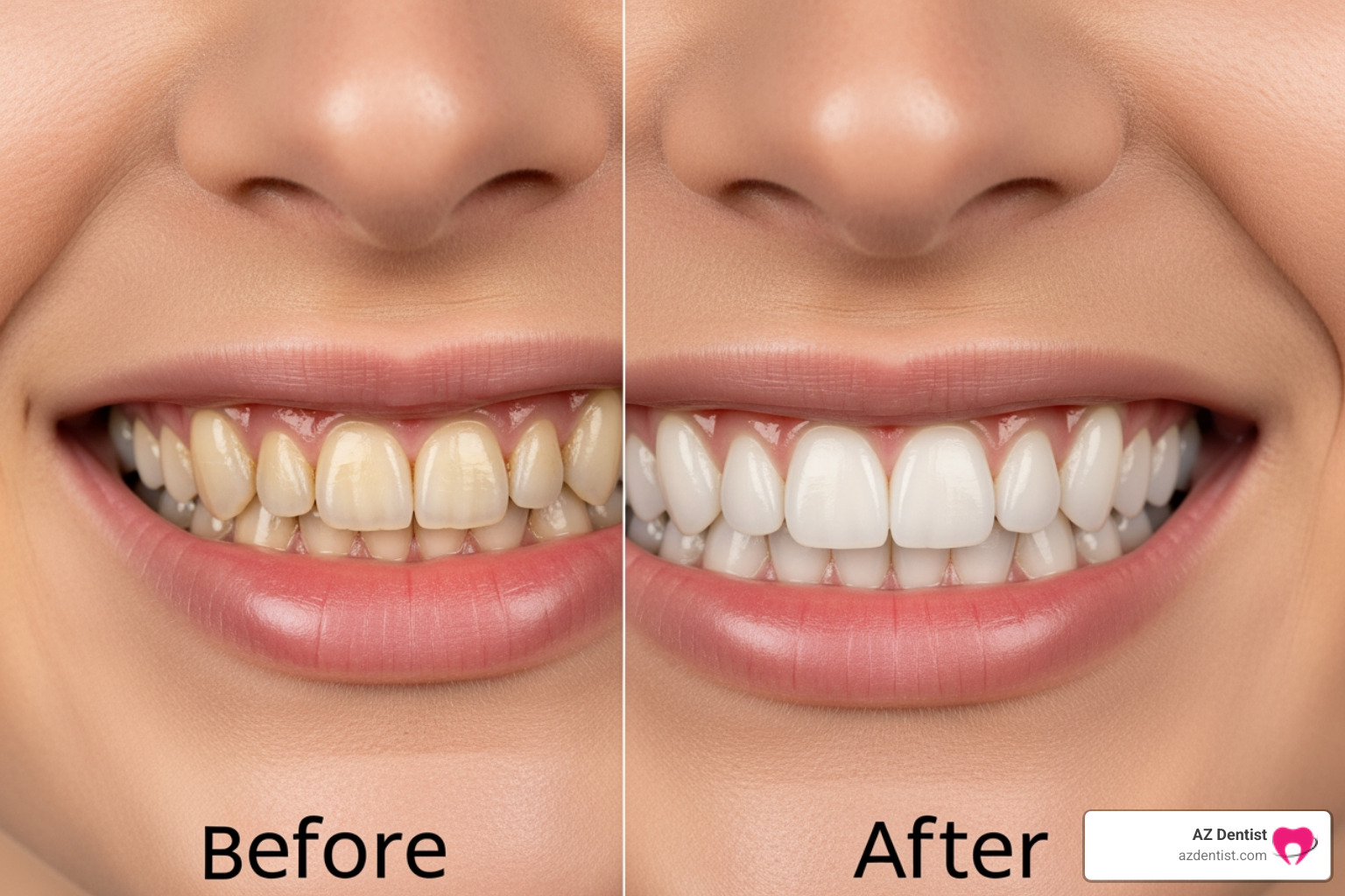A person with a before and after smile makeover, showing significant improvement in tooth alignment, color, and shape. - Sedona cosmetic dentist