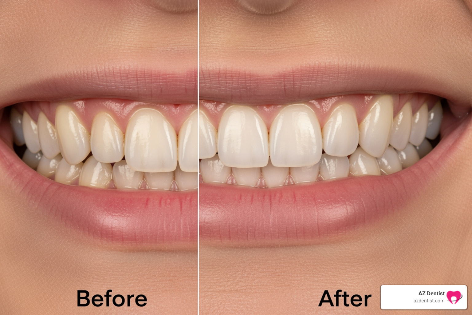 Before-and-after comparison of a patient who received porcelain veneers, showcasing a significant improvement in smile aesthetics - Glendale cosmetic dentistry