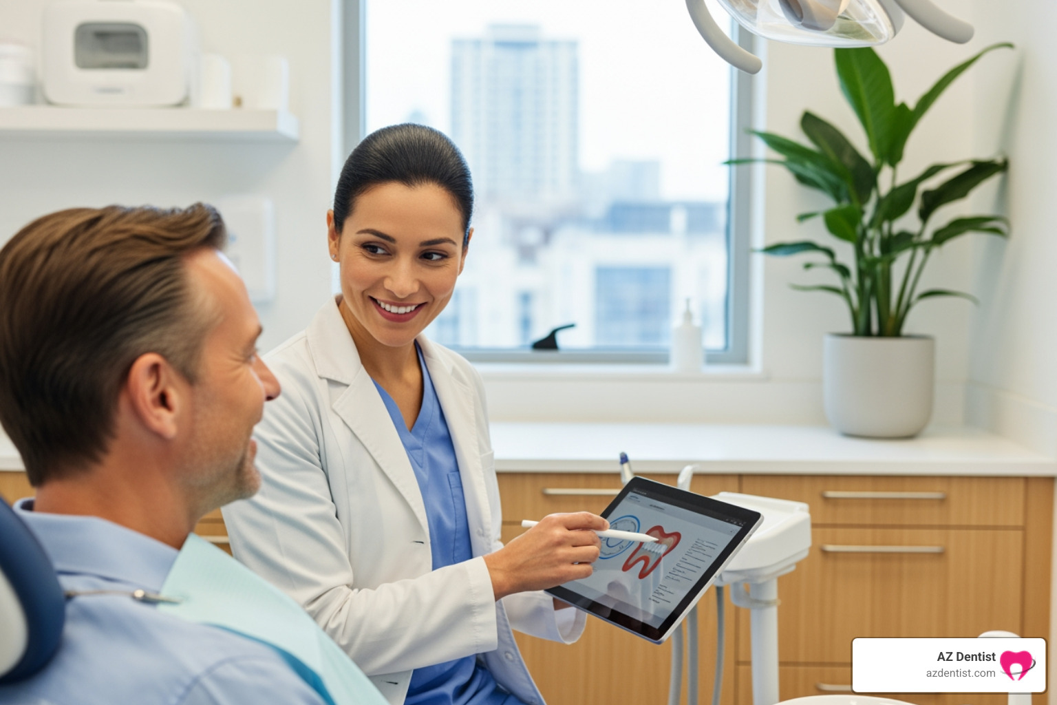 Friendly dentist consulting with a relaxed patient - sedona dental clinic