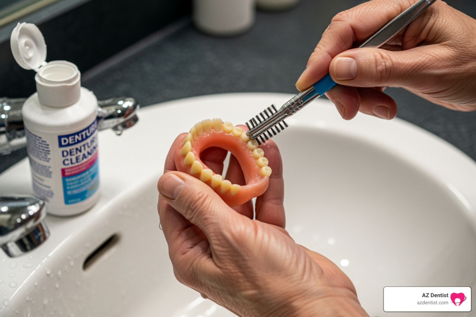 illustrating proper denture cleaning technique - dentures for seniors