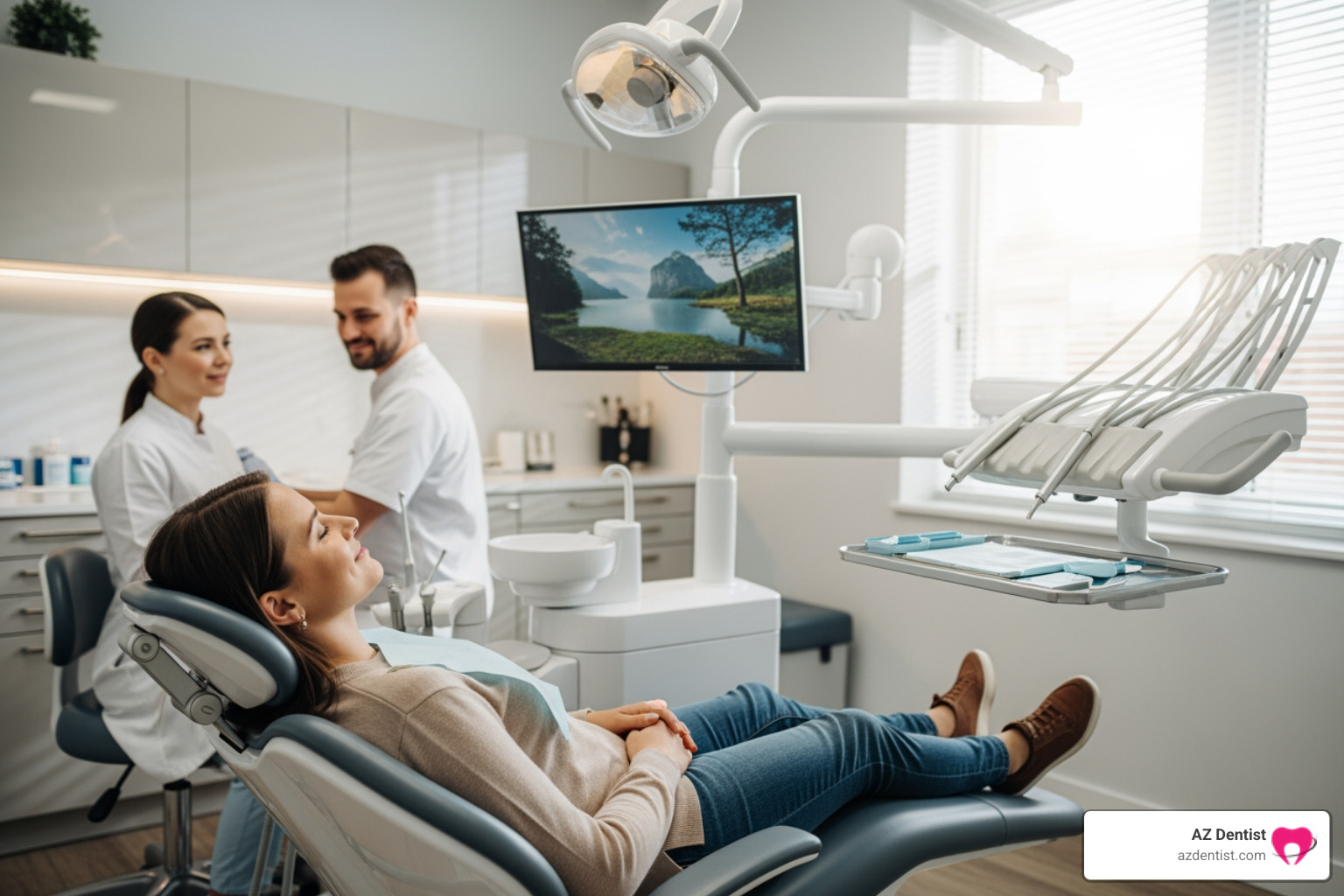 relaxed patient in modern dental office - gentle dental practice relaxed patient in modern dental office - gentle dental practice