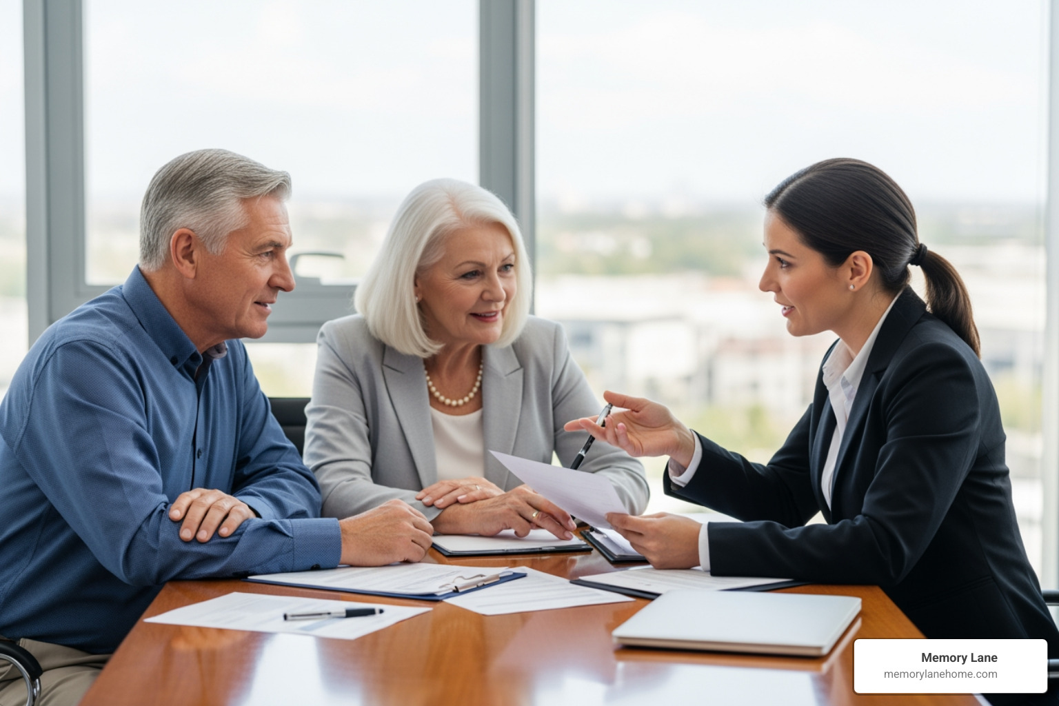 senior couple meeting with a financial advisor - affordable assisted living facilities detroit