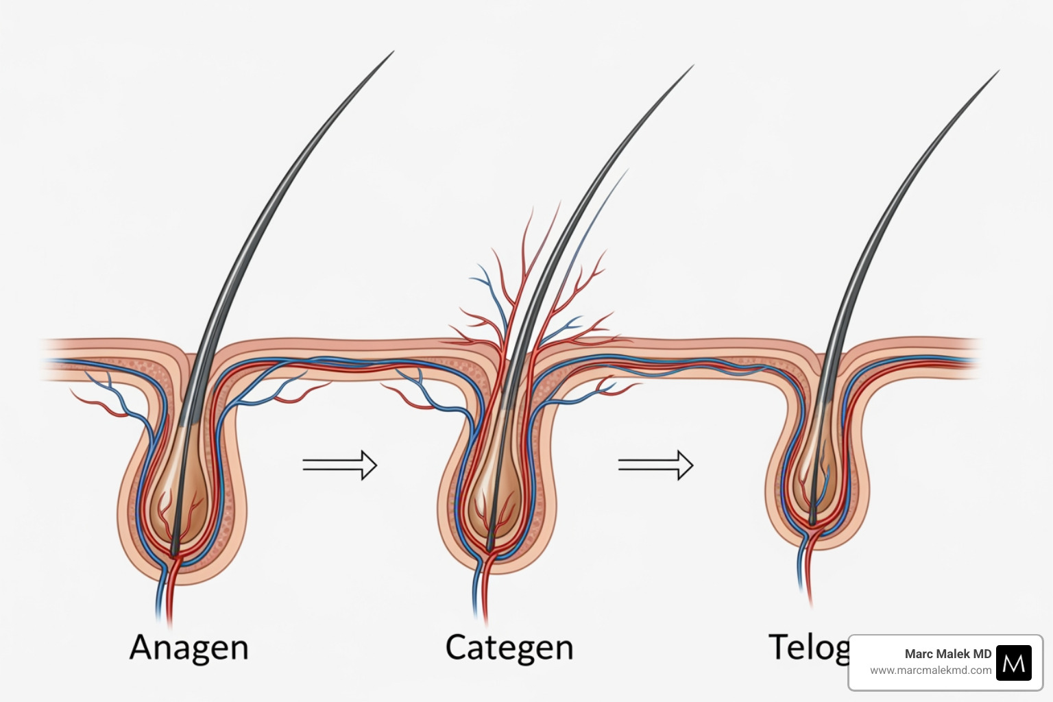 image illustrating the three different phases of hair growth: anagen, catagen, and telogen, with descriptions of each phase - laser hair removal scottsdale image illustrating the three different phases of hair growth: anagen, catagen, and telogen, with descriptions of each phase - laser hair removal scottsdale