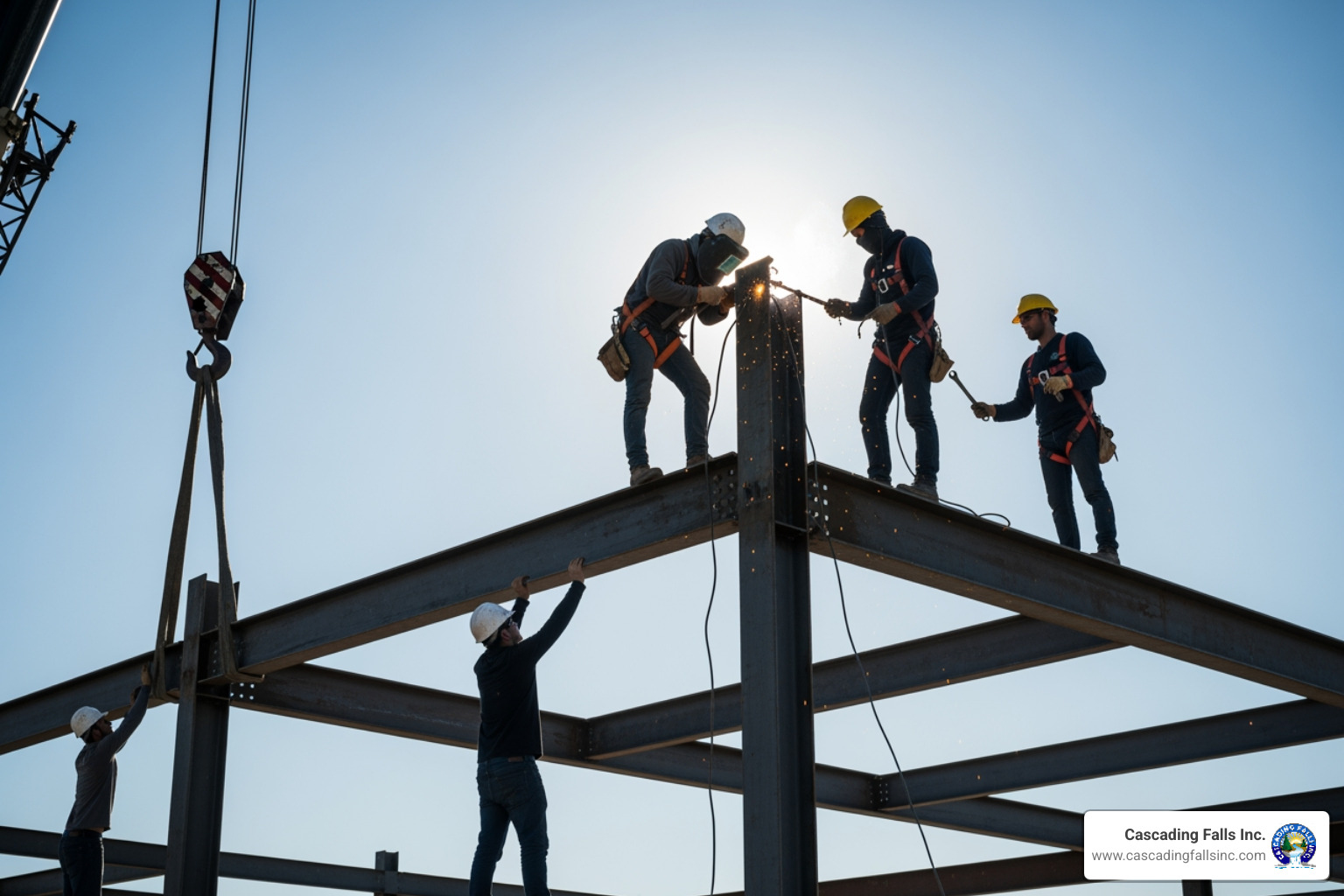 steel frame being erected quickly by a small crew - Industrial steel buildings