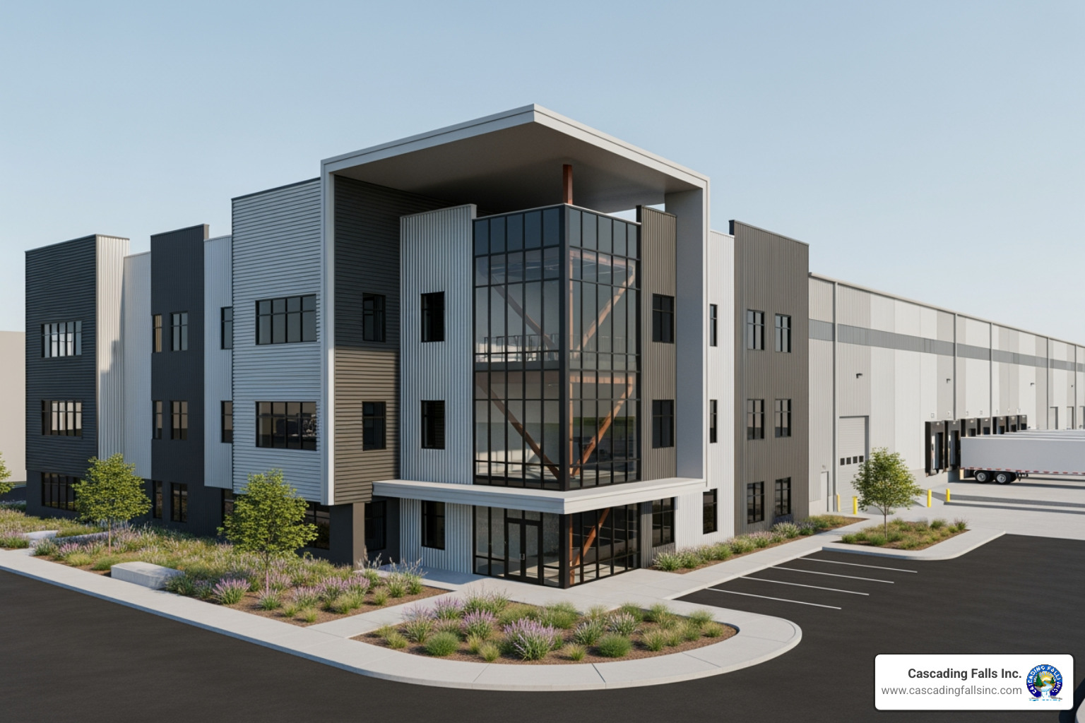 architectural rendering of a custom steel building - Industrial steel buildings