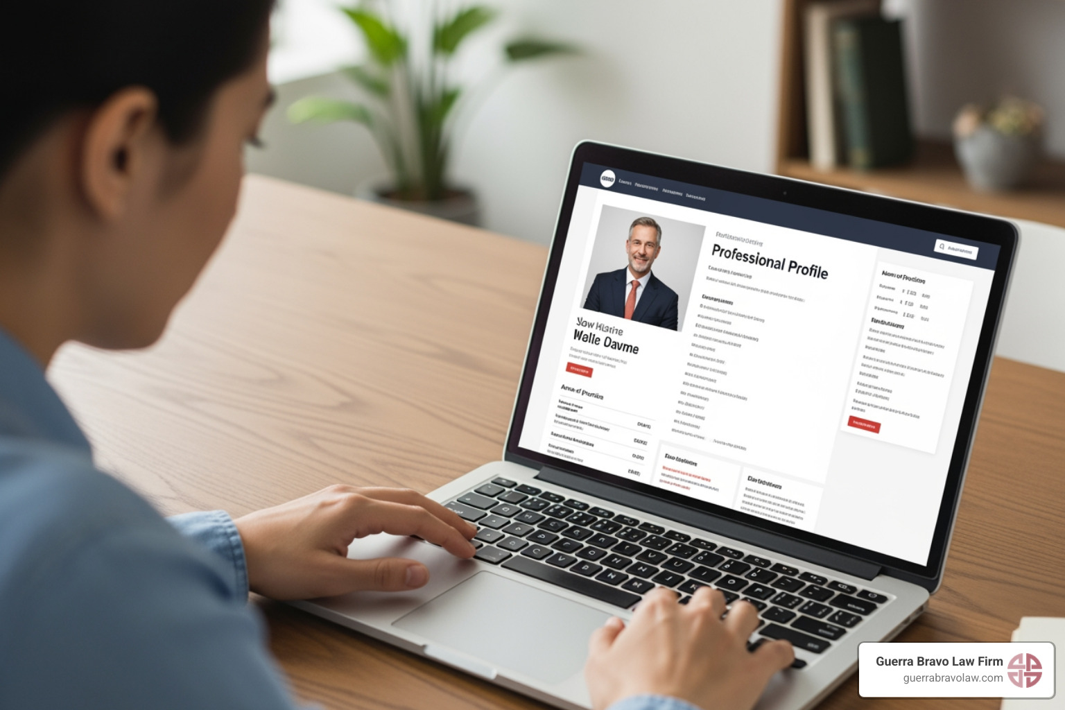 person reviewing a lawyer's profile on a laptop - immigration attorney lawyer near me
