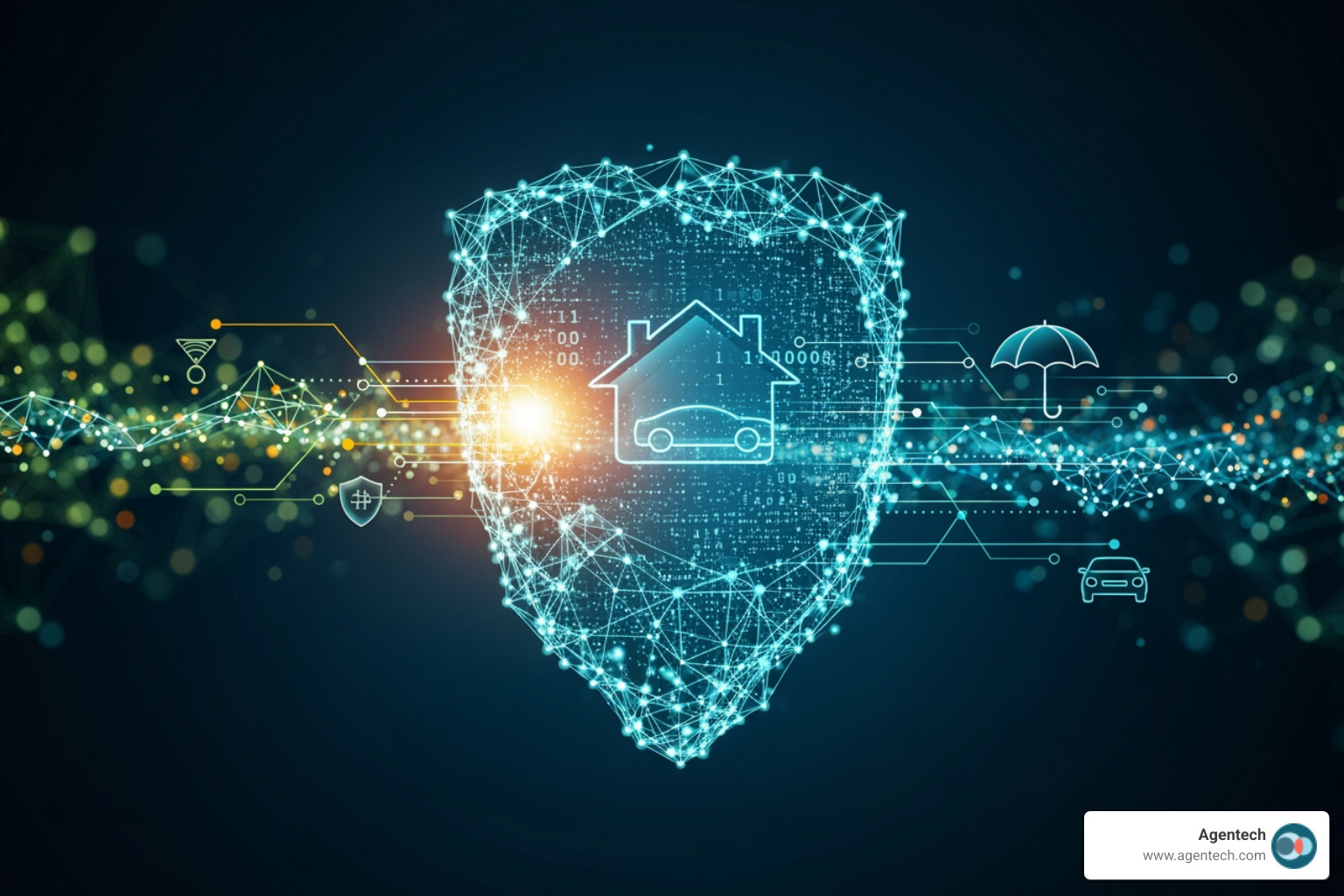 interconnected technology icons AI ML NLP - content automation insurance services