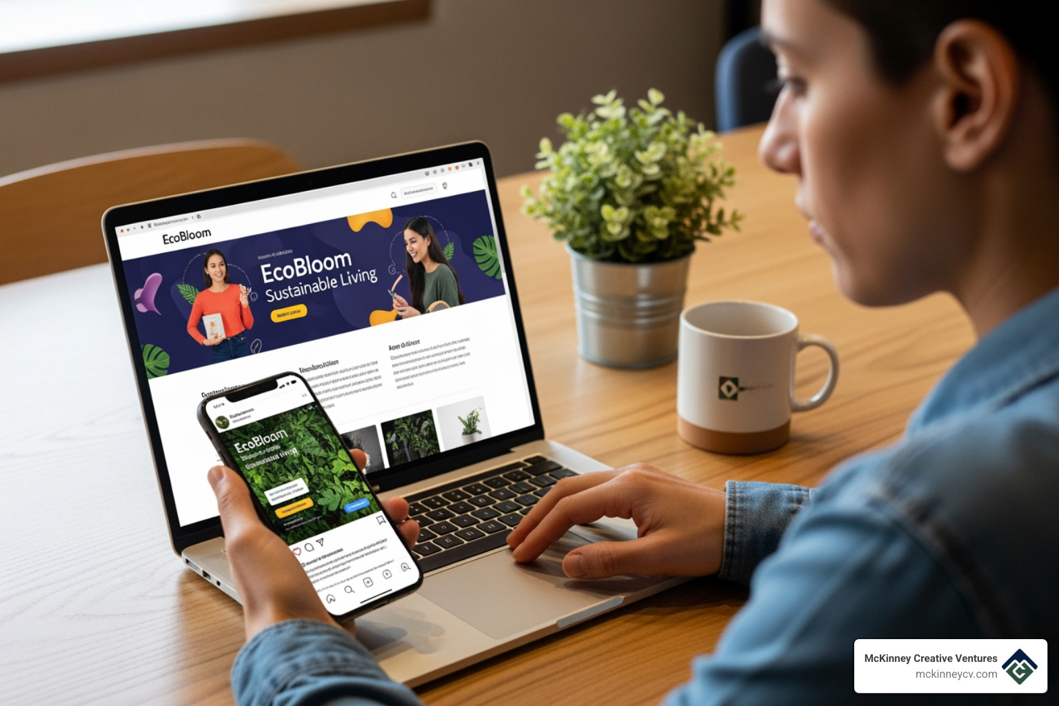 person using a laptop and phone to interact with a brand's digital marketing materials - 10 marketing materials