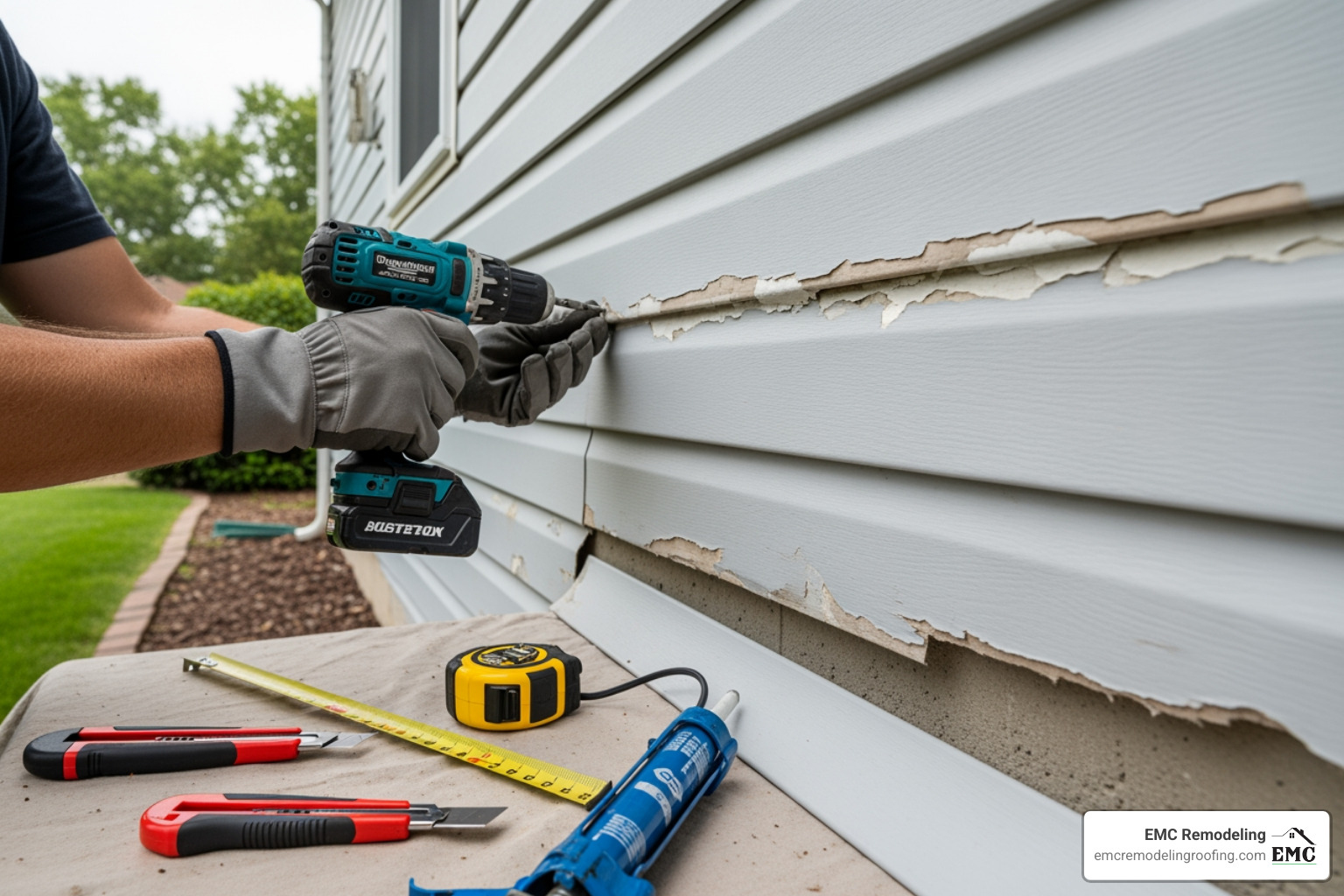 warped and discolored vinyl siding on a house - siding repair belton