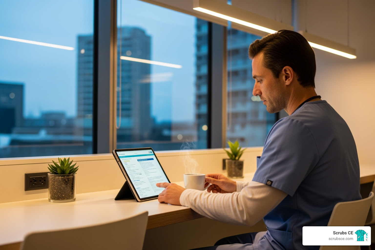 healthcare professional reviewing course material on a tablet - Online radiology education healthcare professional reviewing course material on a tablet - Online radiology education