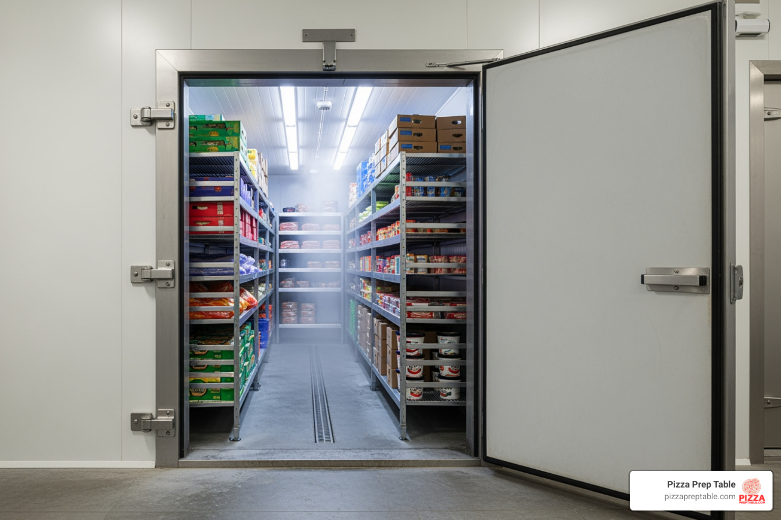 large walk-in freezer with the door open - industrial deep freezer large walk-in freezer with the door open - industrial deep freezer