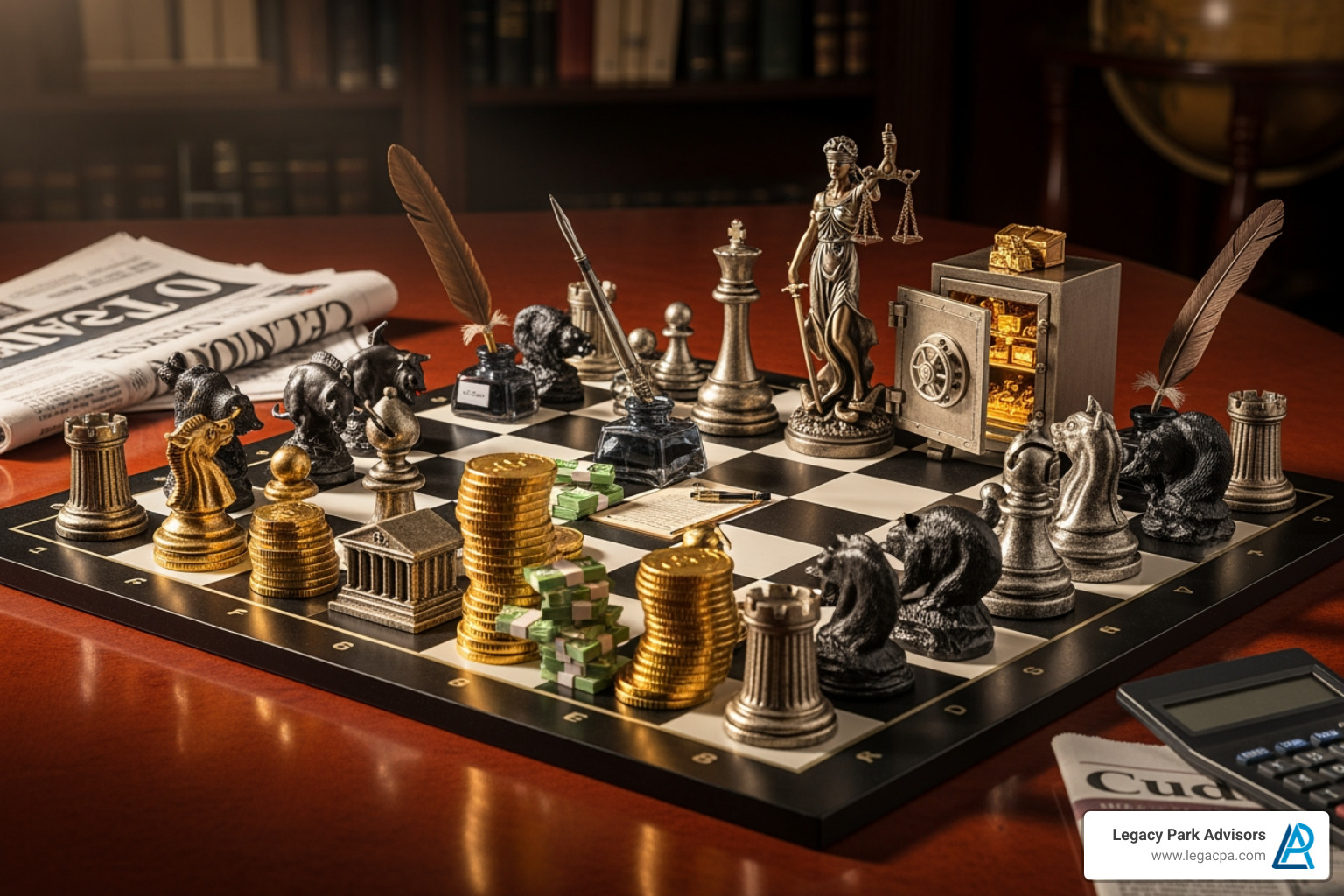 chess board with investment pieces, illustrating strategic moves - tax efficient investing