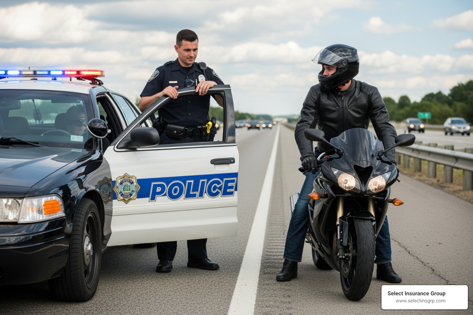 police officer pulling over a motorcyclist - is motorcycle insurance required in virginia