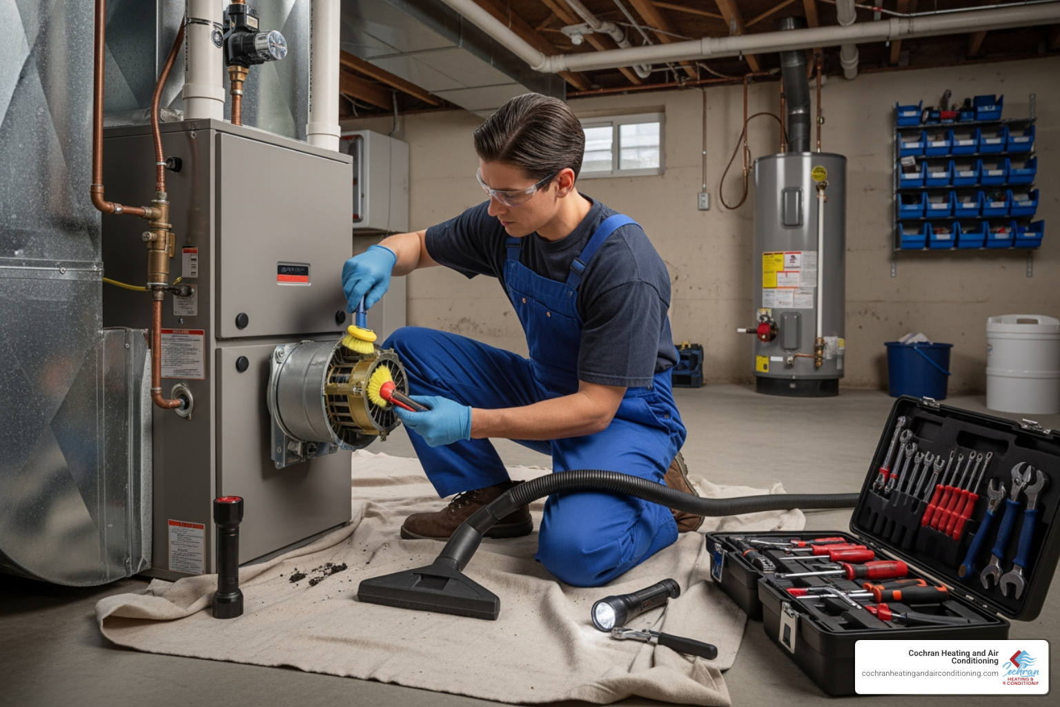 technician cleaning furnace component - furnace service joplin technician cleaning furnace component - furnace service joplin