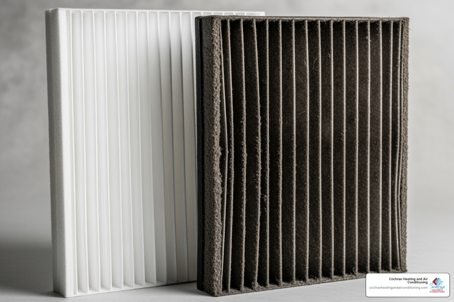 clean air filter next to a dirty, clogged one - air duct cleaning services joplin clean air filter next to a dirty, clogged one - air duct cleaning services joplin
