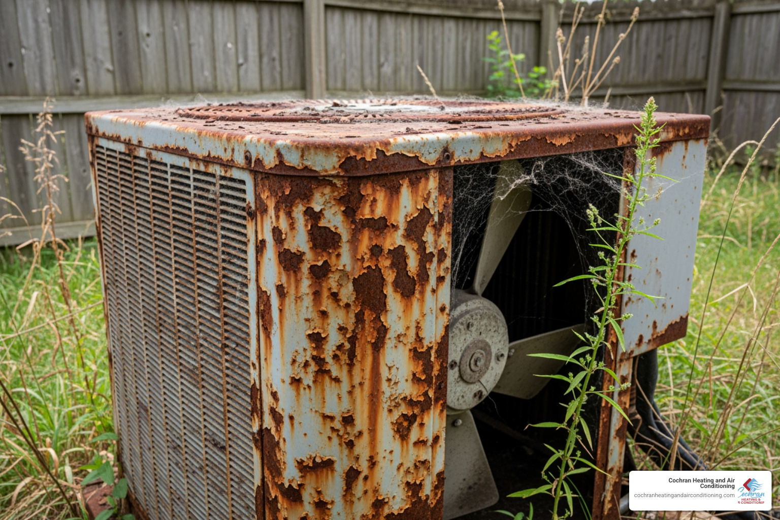 old, rusted outdoor AC unit - hvac installation joplin