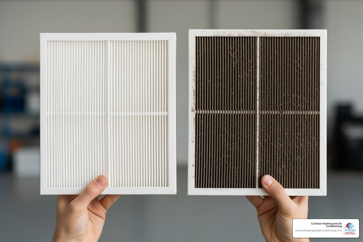 person holding a clean and a dirty air filter side-by-side - Air conditioner problems person holding a clean and a dirty air filter side-by-side - Air conditioner problems