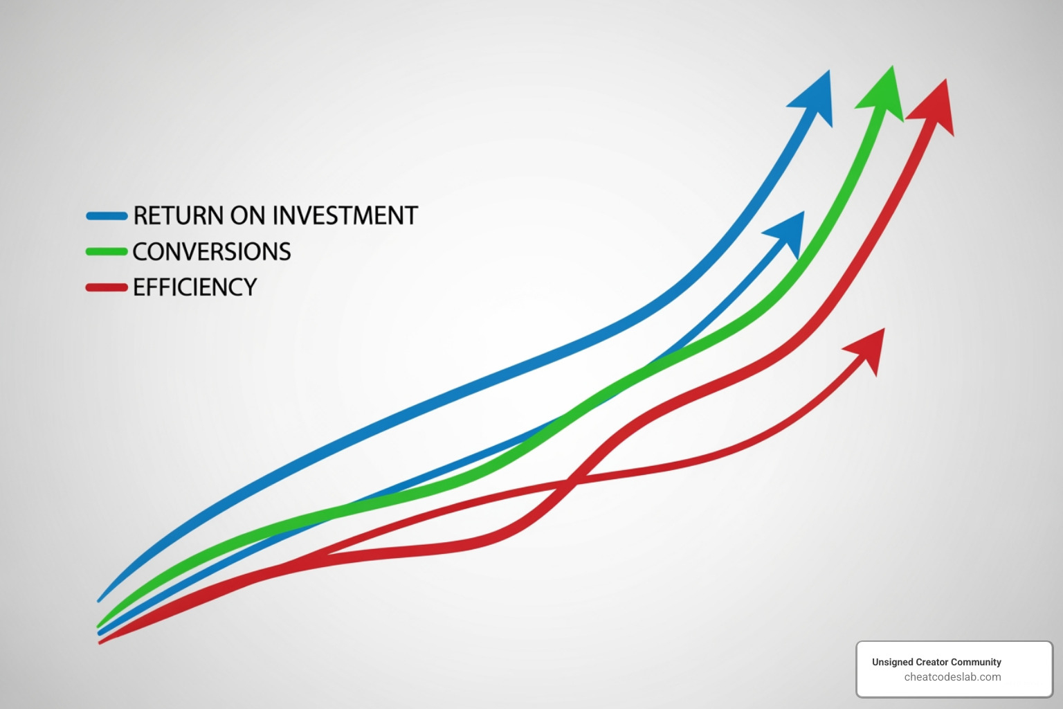 Graph showing upward trends in ROI, conversions, and efficiency in AI digital advertising - ai digital advertising
