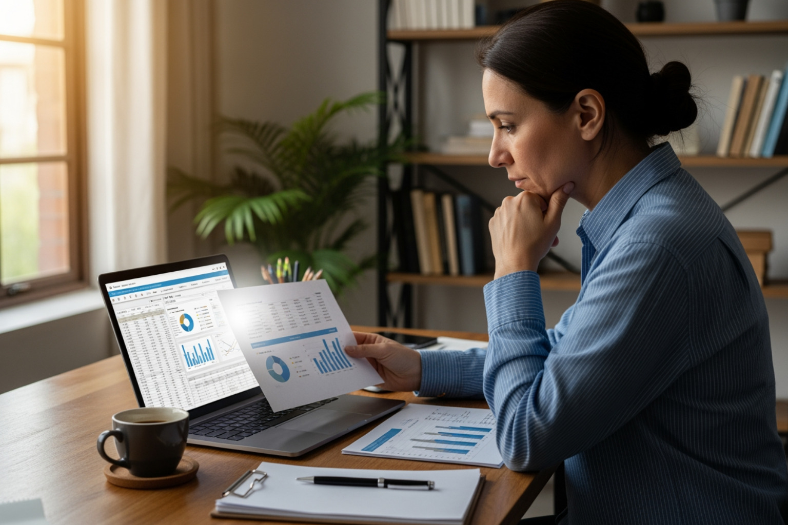 A Person Reviewing Financial Documents With A Laptop, Symbolizing Financial Independence And Strategic Planning - 4 Freedoms Of Franchise Ownership A person reviewing financial documents with a laptop, symbolizing financial independence and strategic planning - 4 freedoms of franchise ownership