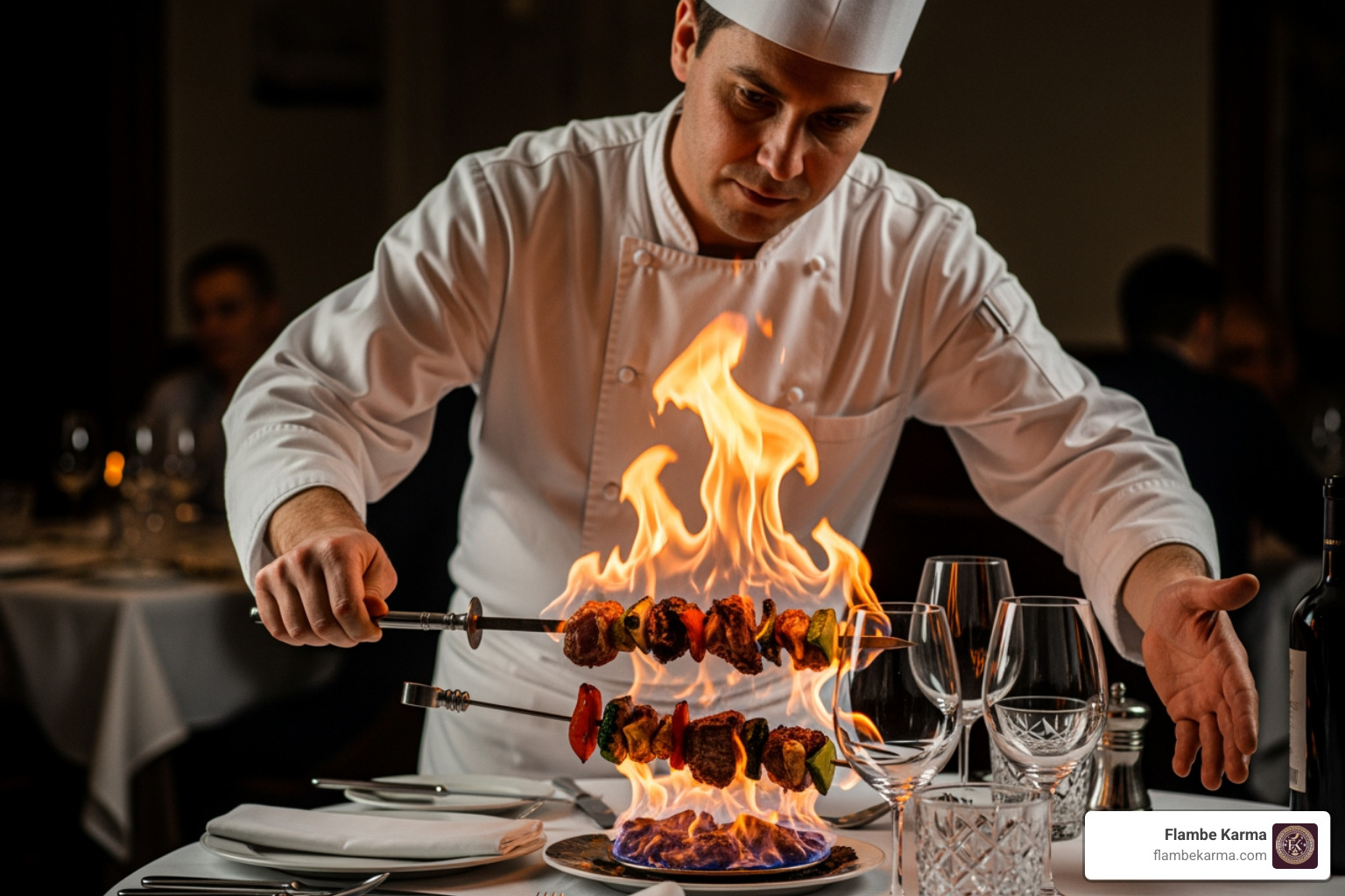 Flambe Skewer dish being presented - buffalo grove indian restaurant Flambe Skewer dish being presented - buffalo grove indian restaurant