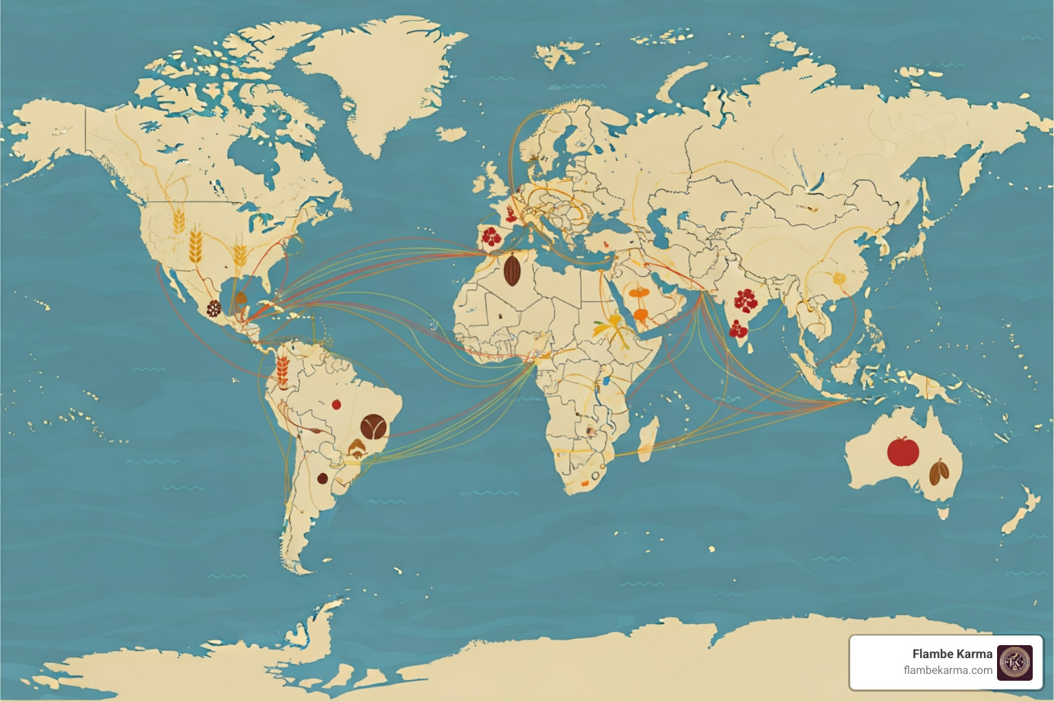 World map highlighting culinary connections - Indian fusion cuisine World map highlighting culinary connections - Indian fusion cuisine