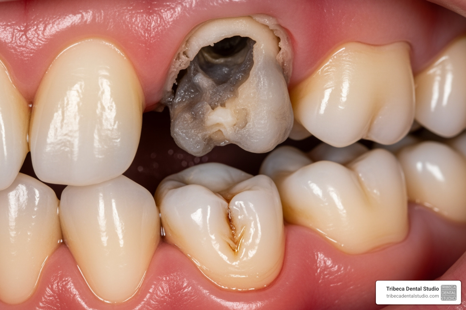 Image of a dry socket in the mouth, showing exposed bone - best medicine for dry socket