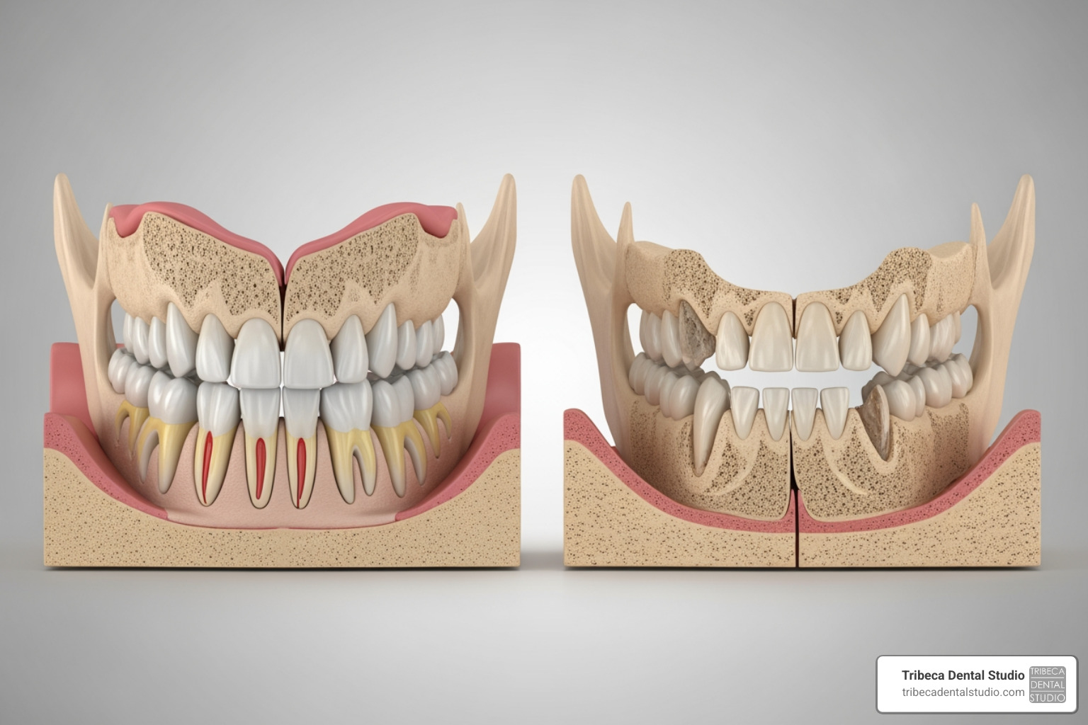 Jawbone density with and without teeth - how much does a full set of teeth implants cost
