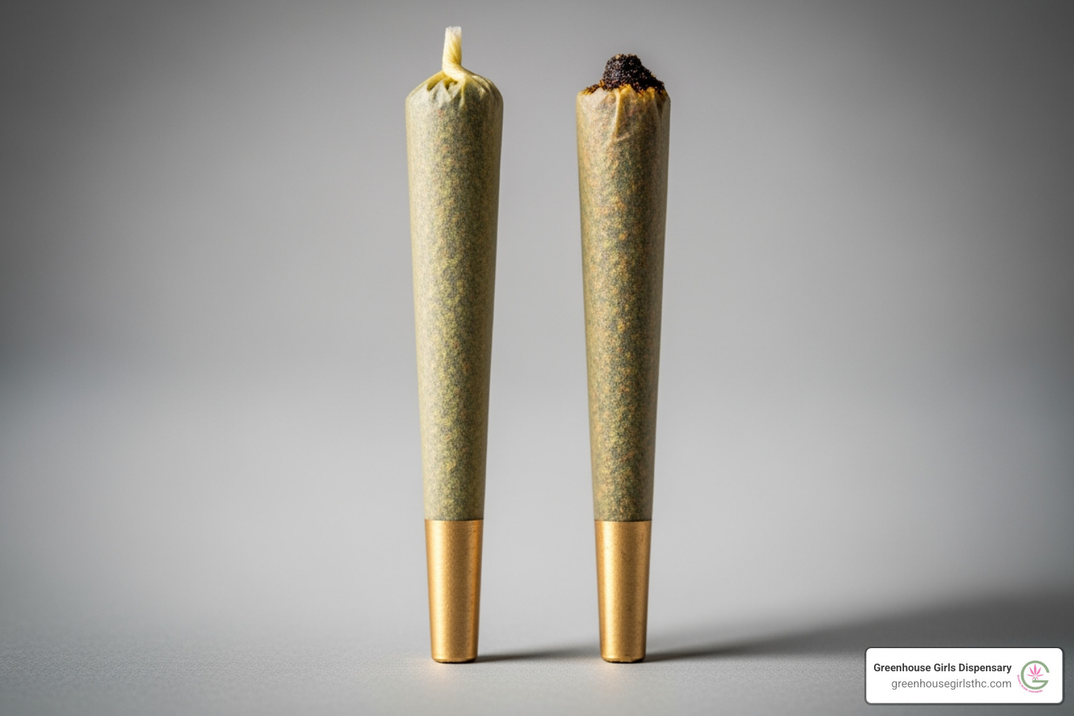 Greenhouse Girls pre-rolls side-by-side: a standard joint, a premium infused joint - pre rolled joints nearby