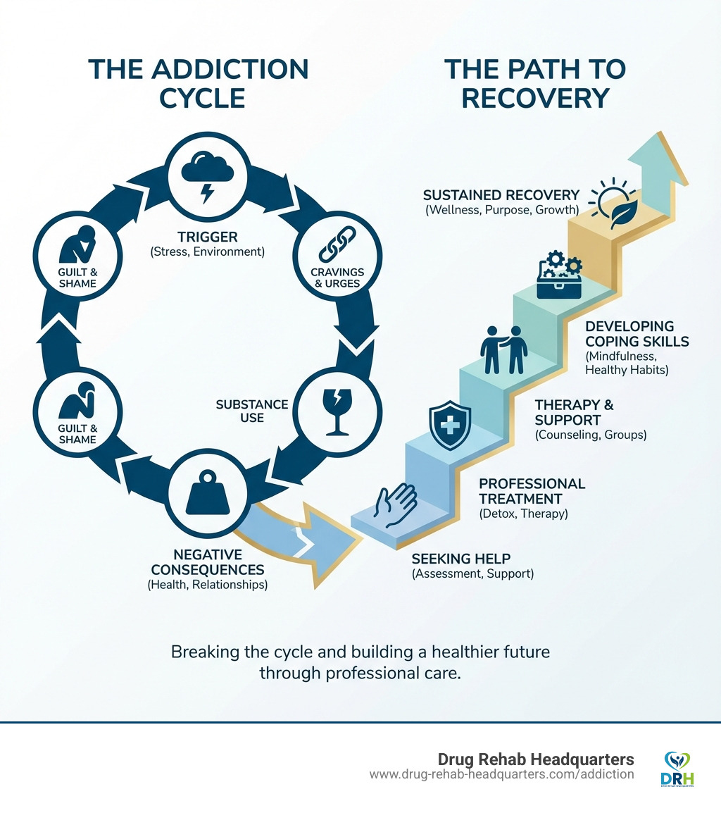 Image illustrating the cycle of addiction and recovery. - alcohol treatment center near me Image illustrating the cycle of addiction and recovery. - alcohol treatment center near me