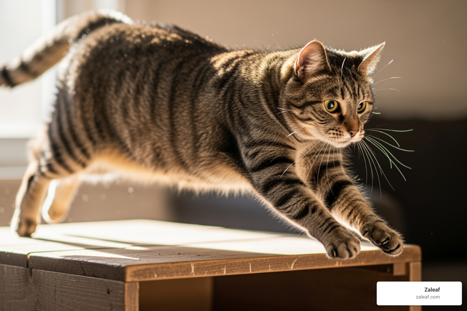 older cat comfortably jumping onto a low surface - CBD for cats