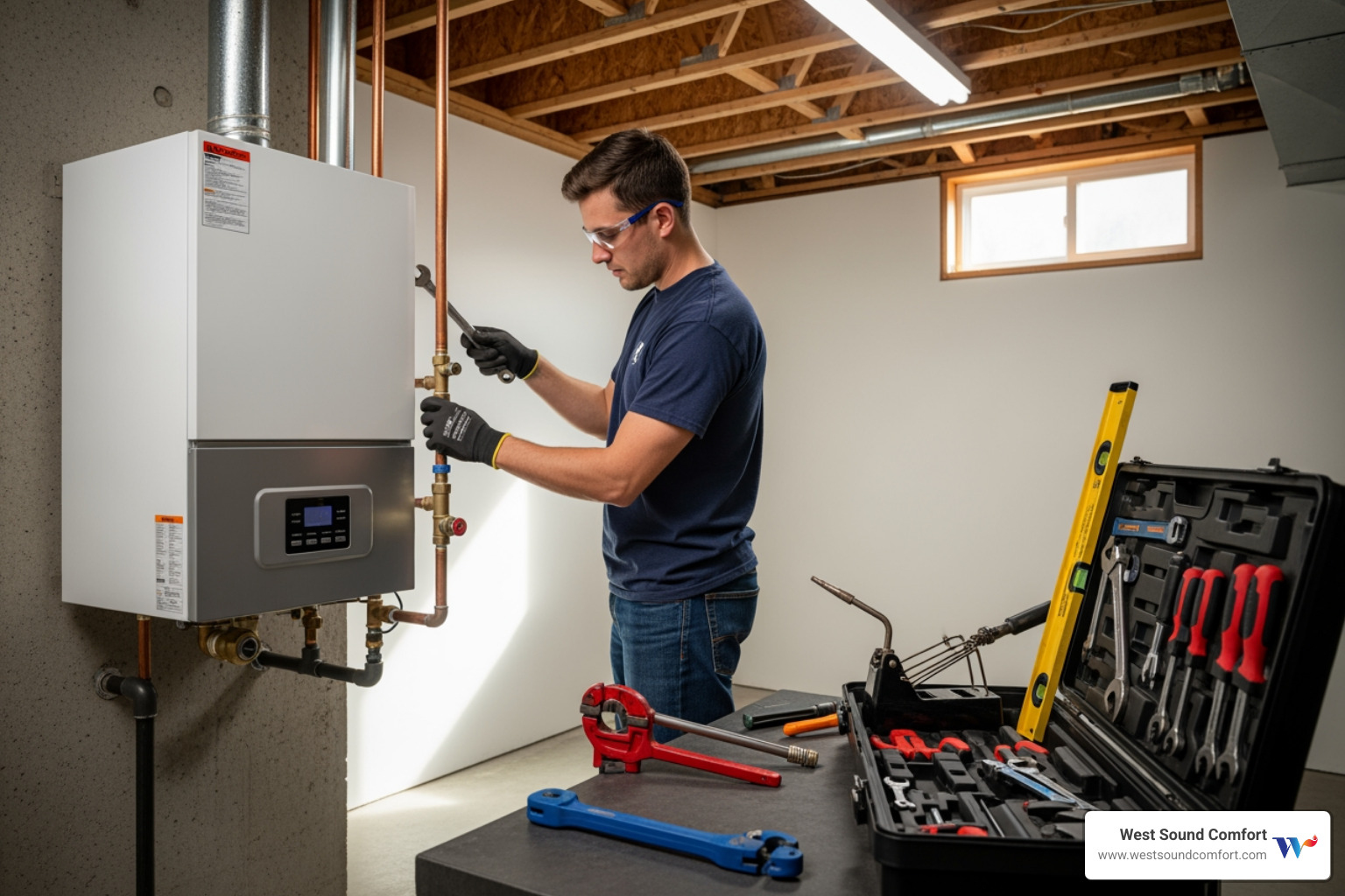 Infographic showing how a boiler system circulates heated water through pipes to radiators or radiant floor loops, providing consistent warmth throughout a home without blowing air or drying out indoor humidity - best boiler heat installation in bremerton, wa