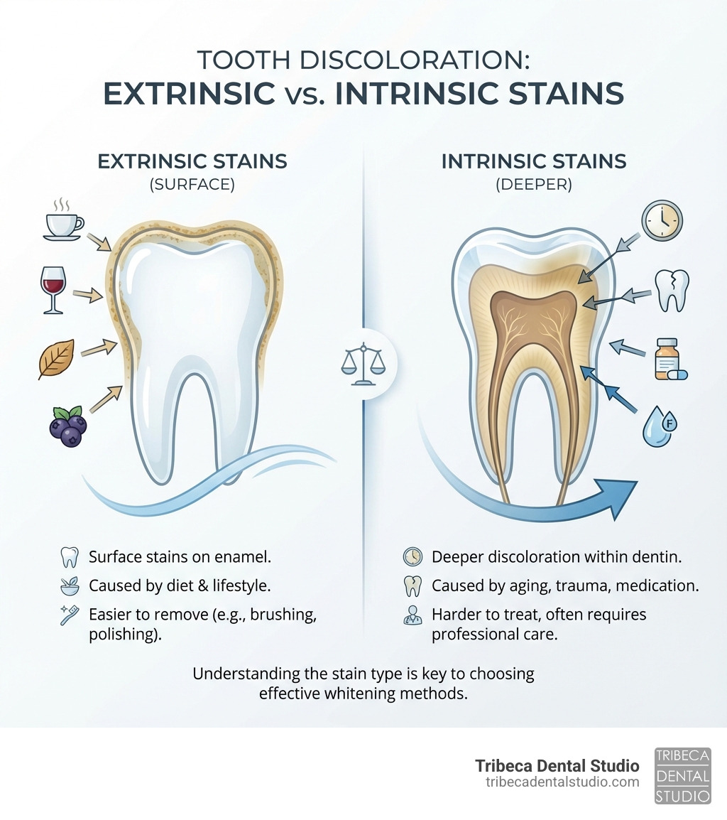 infographic explaining the difference between extrinsic and intrinsic tooth stains - natural teeth whitening infographic infographic explaining the difference between extrinsic and intrinsic tooth stains - natural teeth whitening infographic