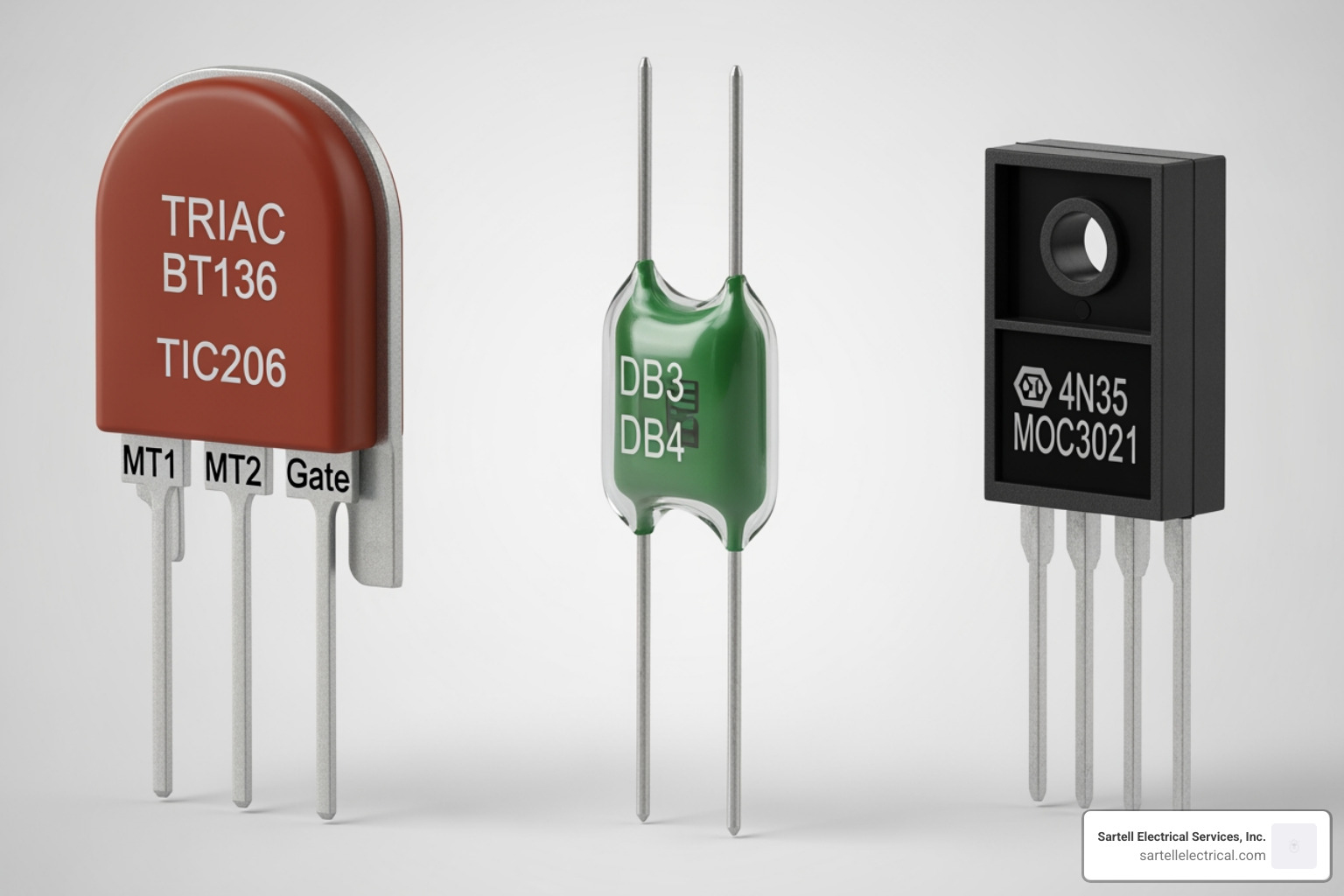 key electronic components: a Triac, a Diac, and an Optocoupler - ac dimmer circuit diagram