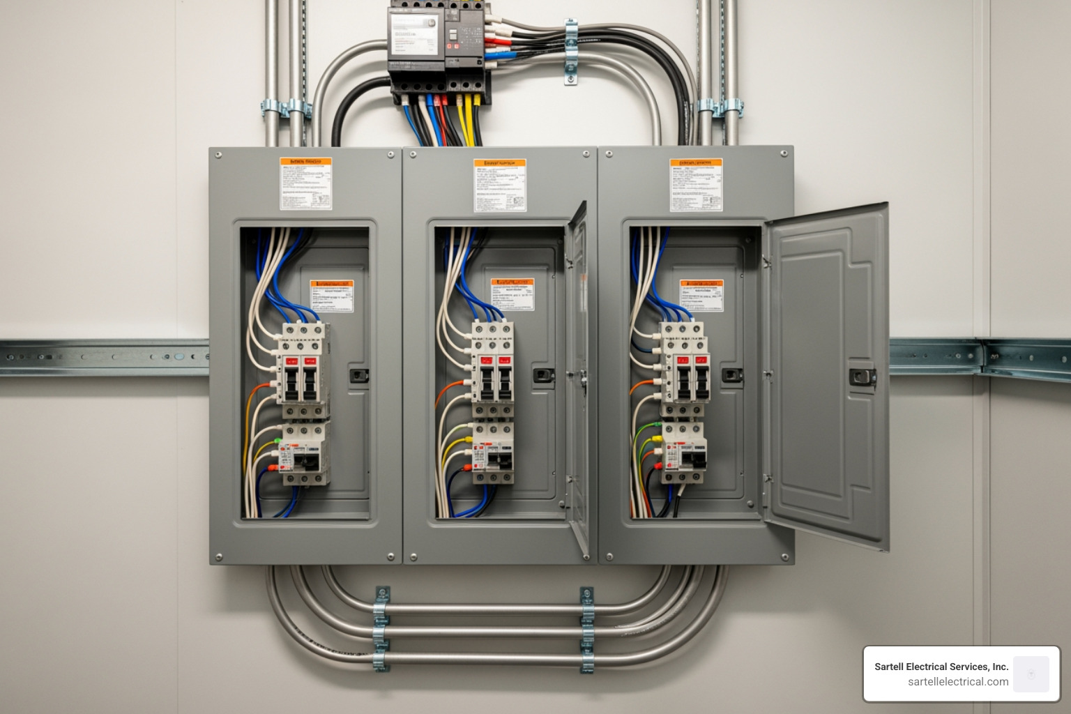 a newly installed dual 200-amp panel setup, representing a 400-amp service - 400 amp service upgrade cost