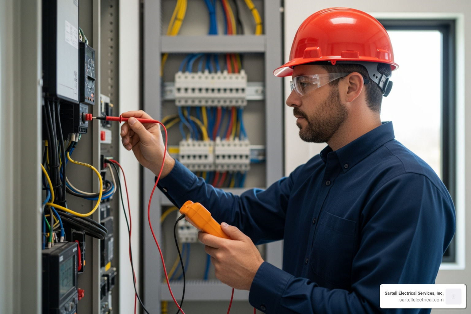 an electrician calculating the electrical load for a large residential property - 400 amp service upgrade cost
