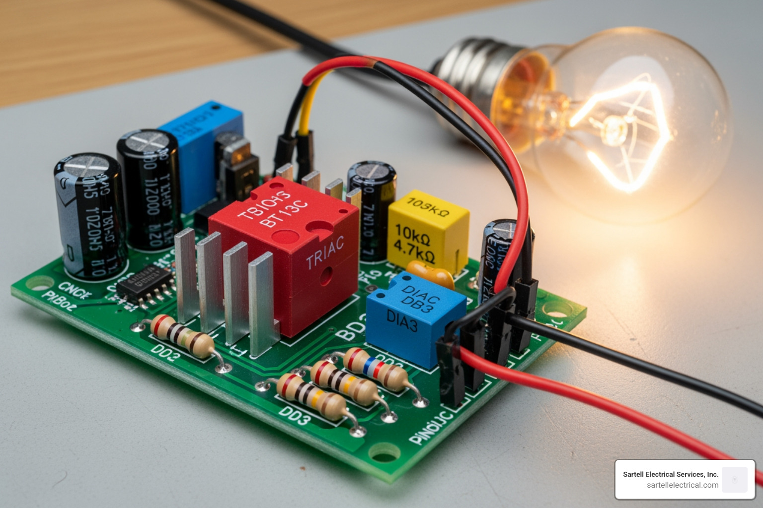 completed DIY dimmer project on a breadboard or PCB - ac dimmer circuit diagram