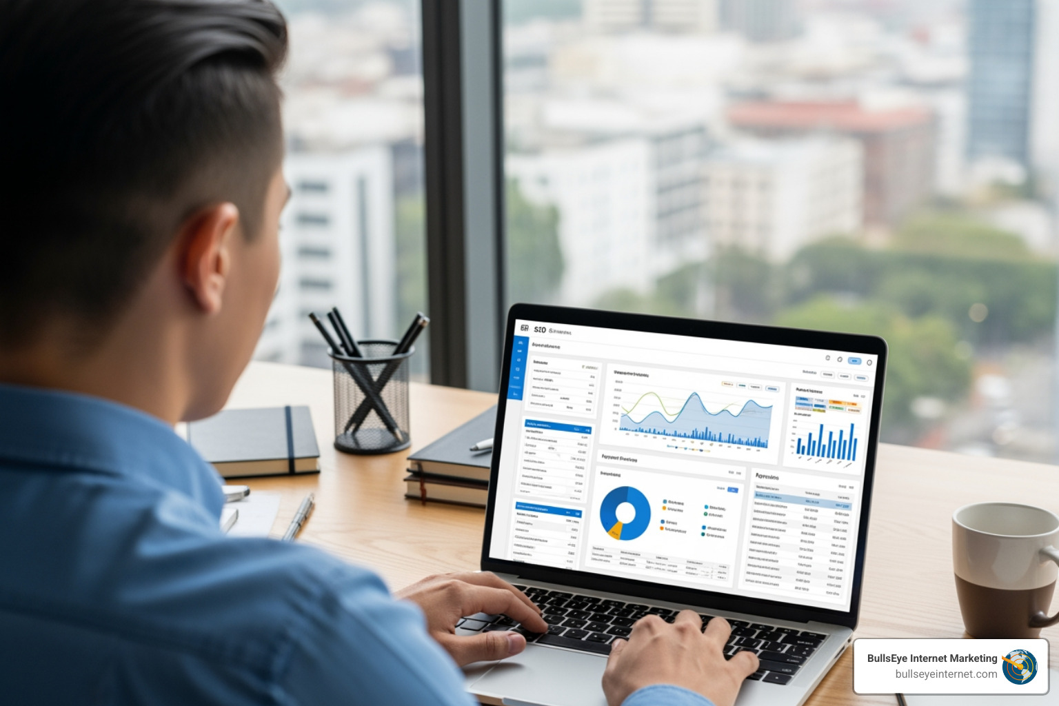 Person working on a laptop with SEO data on screen - SEO company Fort Lauderdale Person working on a laptop with SEO data on screen - SEO company Fort Lauderdale