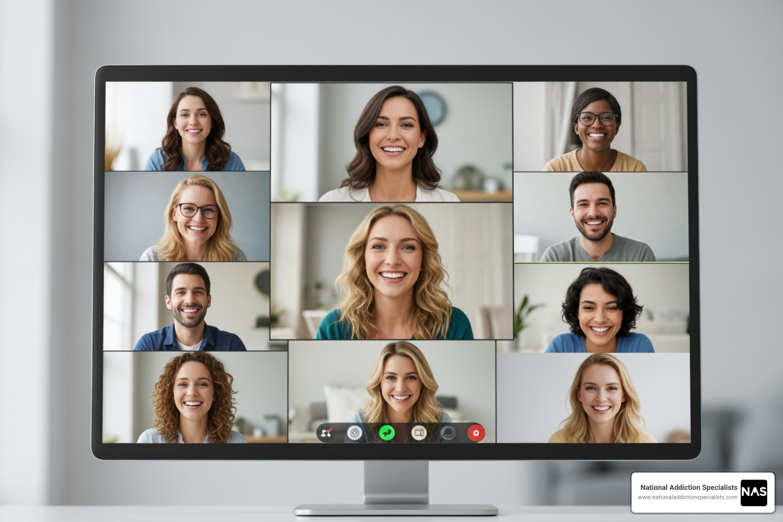 Diverse group of people in a video conference call for a group therapy session. - addiction help online Diverse group of people in a video conference call for a group therapy session. - addiction help online