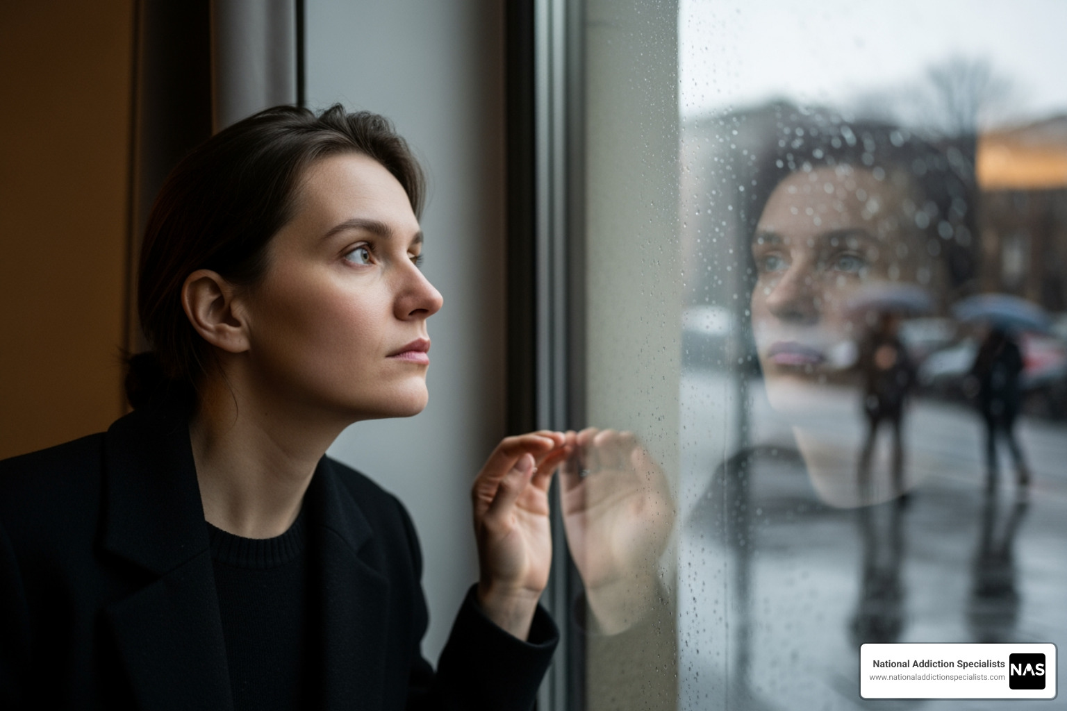 person looking thoughtfully out a window - Addiction counseling Virginia Beach
